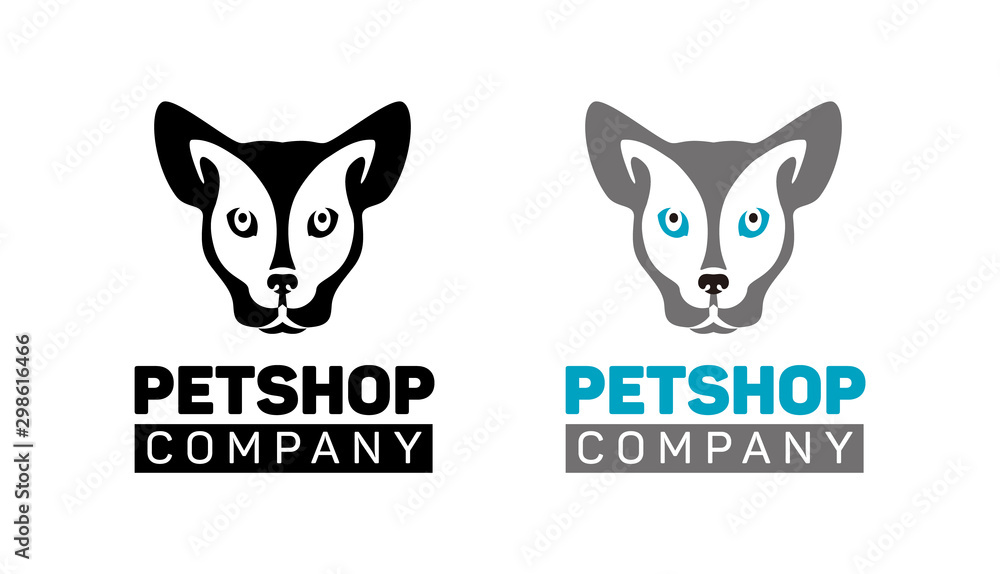 Logo set - color and black drawing, cat and dog icon in one head symbol, change. Vector illustration, silhouette for pet shop, design, tattoo, isolated on white background.