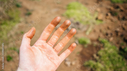 Dirty Hand from Digging in Soil