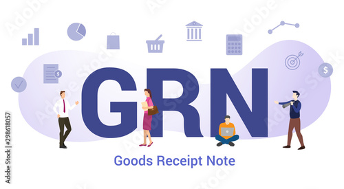 grn goods receipt note concept with big word or text and team people with modern flat style - vector