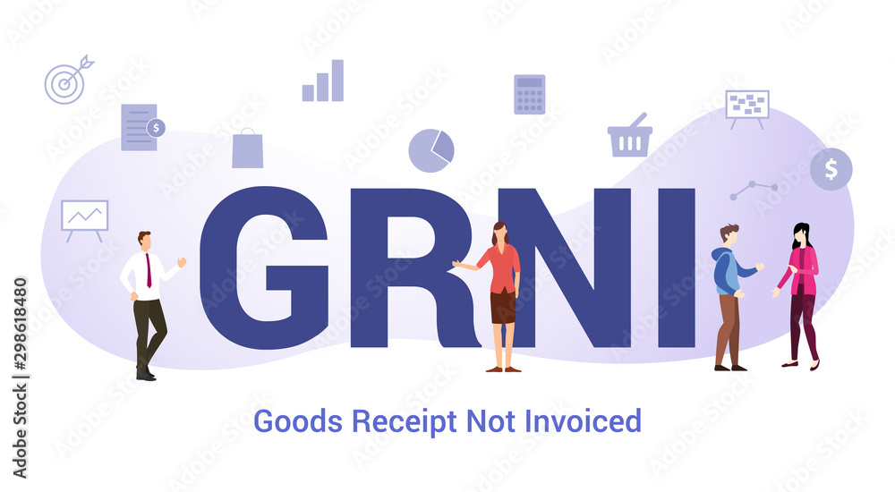 grni goods receipt not invoiced concept with big word or text and team people with modern flat style - vector grni goods receipt not invoiced concept with big word or text and team people with modern flat style - vector