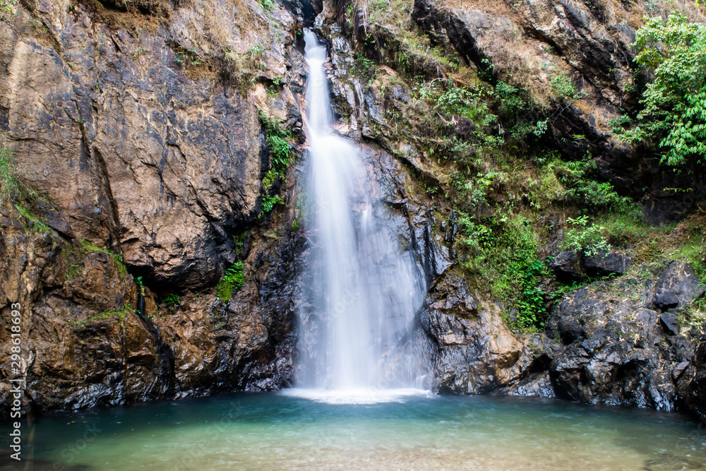 Obraz premium View of Jokkradin Waterfall at Thong Pha Phum National Park, Kanchanaburi, Thailand