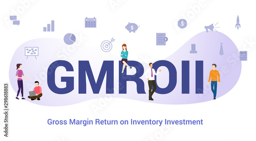 gmroii gross margin return on inventory investment concept with big word or text and team people with modern flat style - vector