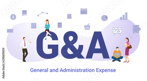 g&a general and administration expense concept with big word or text and team people with modern flat style - vector