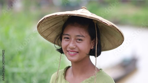 Asian woman farmer smile face in slow motion