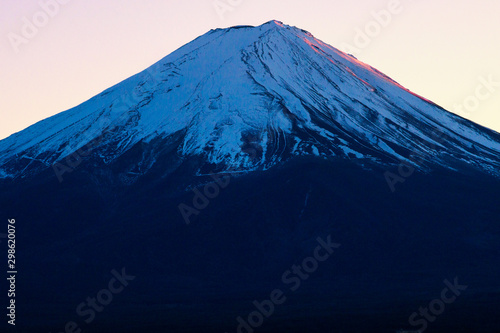 Mountain Fuj peak in winter sunset