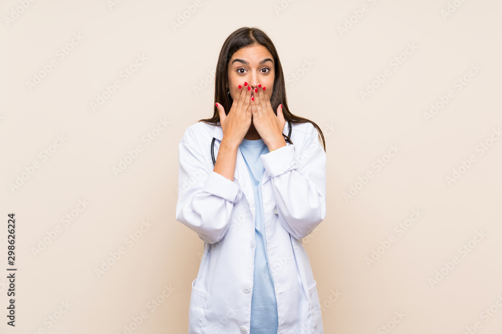 Young doctor woman over isolated background with surprise facial expression Young doctor woman over isolated background with surprise facial expression