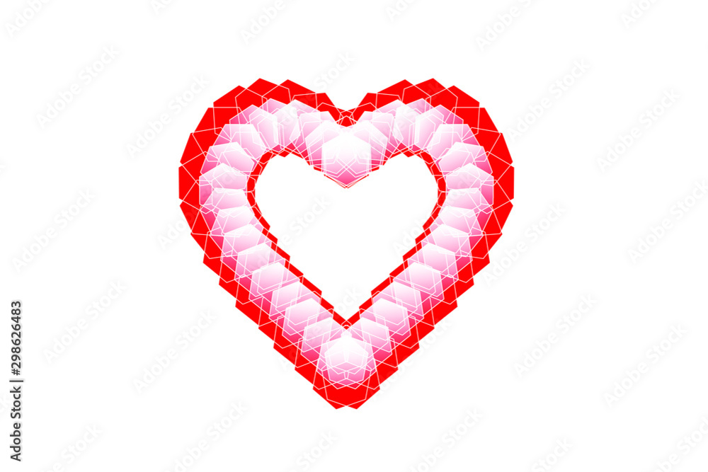 Digital red white Pixel art Heart shape isolated on white background. Beautiful Seamless vector pixel love hearts pattern. Creative and stylish design for banner, wallpaper, card and social media