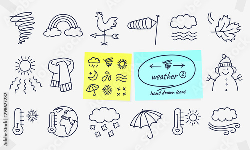 Weather icons set. Full vector drawings with editable strokes.