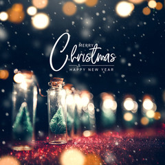 Merry Christmas and happy new year concept, Close up, Elegant Christmas tree in glass jar decoration.