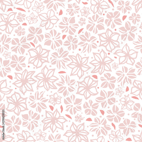 Vector light pink hand drawn flower repeat pattern. Suitable for gift wrap, textile and wallpaper. Suitable for stationary, hoem decor and scrapbooking. Surface pattern design.