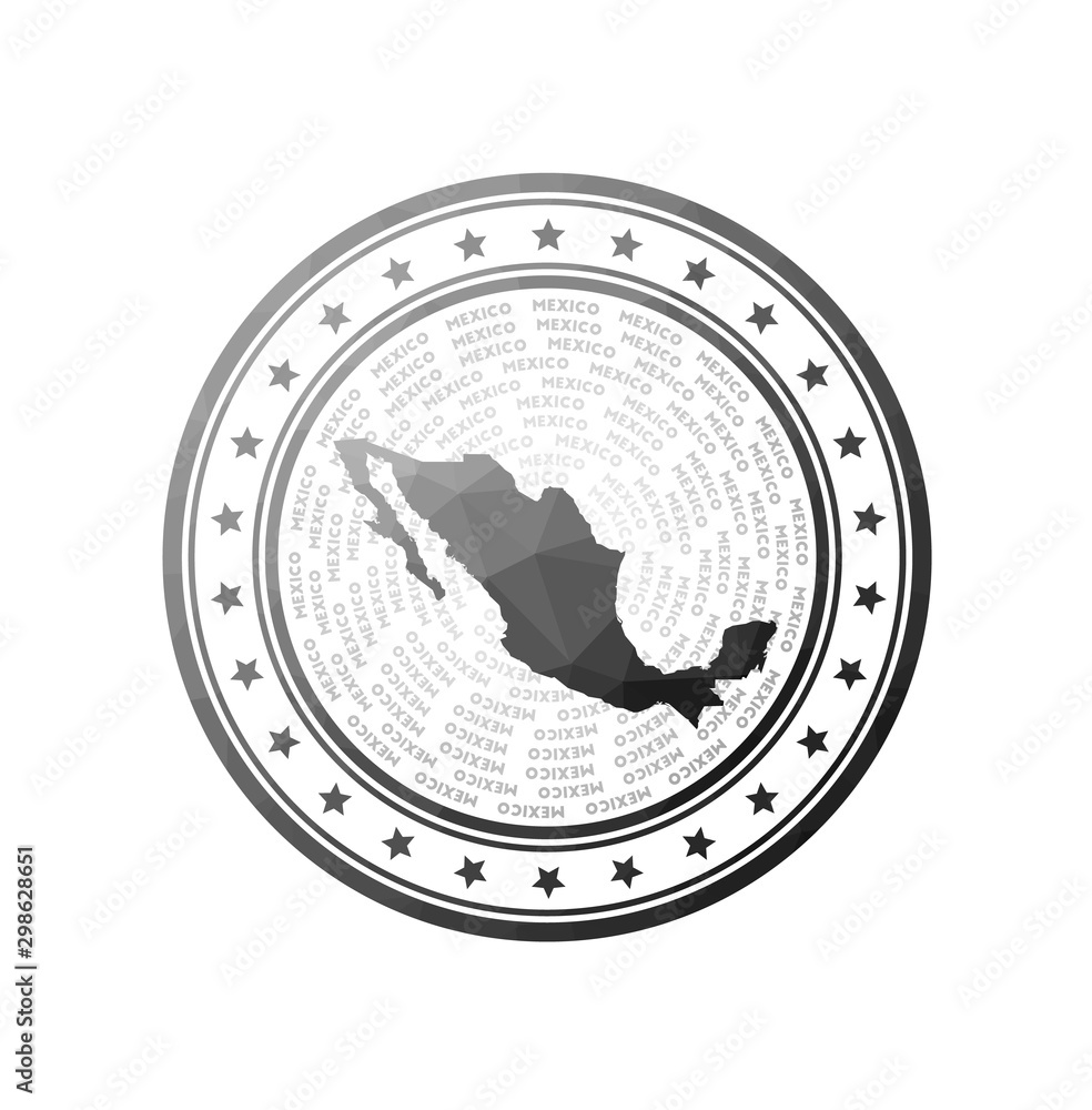Flat low poly stamp of Mexico. Polygonal Mexico badge. Trendy vector logo of the country. Flat low poly stamp of Mexico. Polygonal Mexico badge. Trendy vector logo of the country.