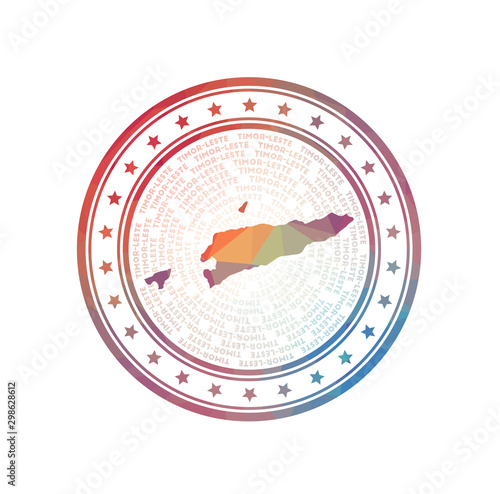 Flat low poly stamp of Timor-Leste. Polygonal Timor-Leste badge. Trendy vector logo of the country.