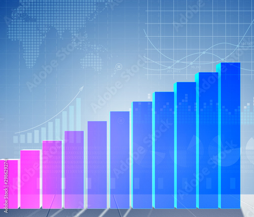 The growing bar charts in economic recovery concept - 3d renderi