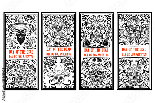 Set of Day of the dead (Dia de los muertos) flyer templates. Design element for poster, card, banner. Vector illustration