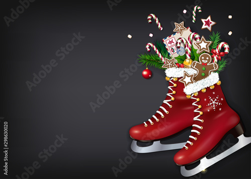 Christmas skates with gifts on the chalkboard