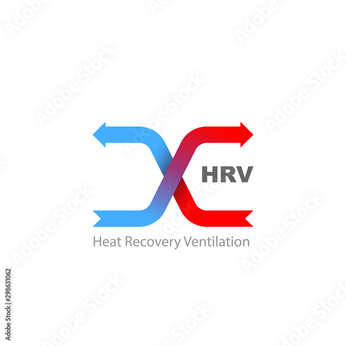 Blue and red crossing arrow showing air flow. HRV. Heat recovery illustration.