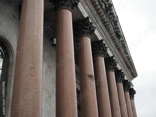 Columns of St. Isaac's Cathedral preserved traces of projectiles from the times of the Second World War in St. Petersburg in Russia. Traces left on the columns as a reminder of the war. photo