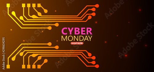 Cyber monday sale with circuit board background. Vector illustration