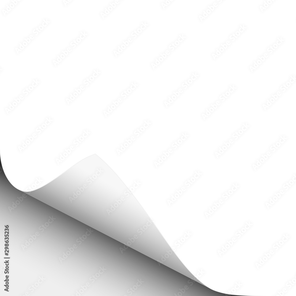 Vector lower left curl of corner of white sheet of paper.