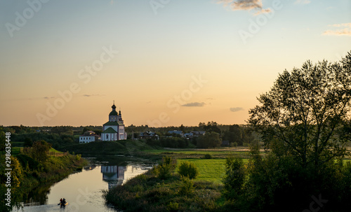 Suzdal. Gold ring of Russia. Church of Elijah the Prophet at sunset.