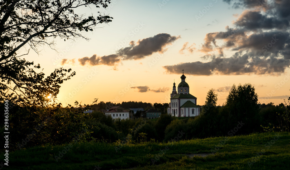 Suzdal. Gold ring of Russia. Church of Elijah the Prophet at sunset.