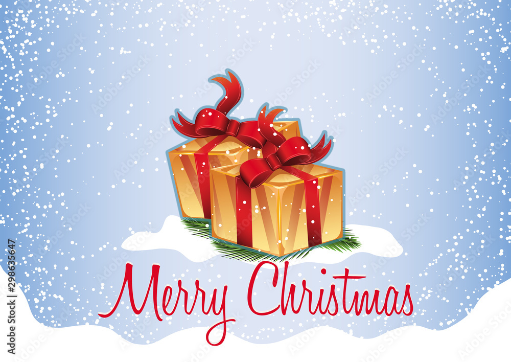 Merry christmas background with gift boxes on snowy background Merry christmas background with gift boxes on snowy background