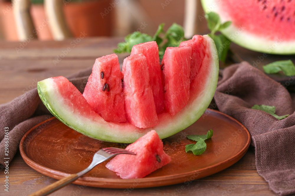 Ripe cut watermelon on table Ripe cut watermelon on table