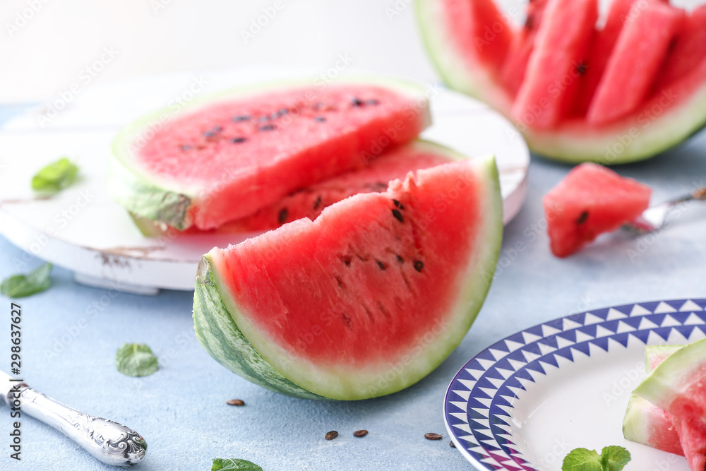 Ripe cut watermelon on table Ripe cut watermelon on table