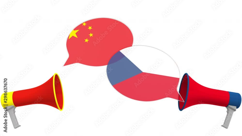 Speech bubbles with flags of the Czech Republic and China. Intercultural dialogue or international talks related 3D animation Speech bubbles with flags of the Czech Republic and China. Intercultural dialogue or international talks related 3D animation