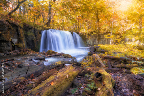 See the beautiful waterfall in Oirase gorge in autumn, Tohoku, Aomori