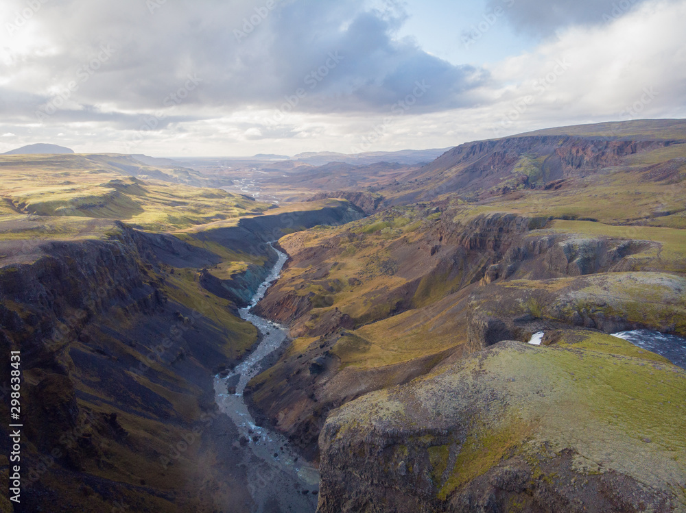 Panoramic view on green inland of Iceland.