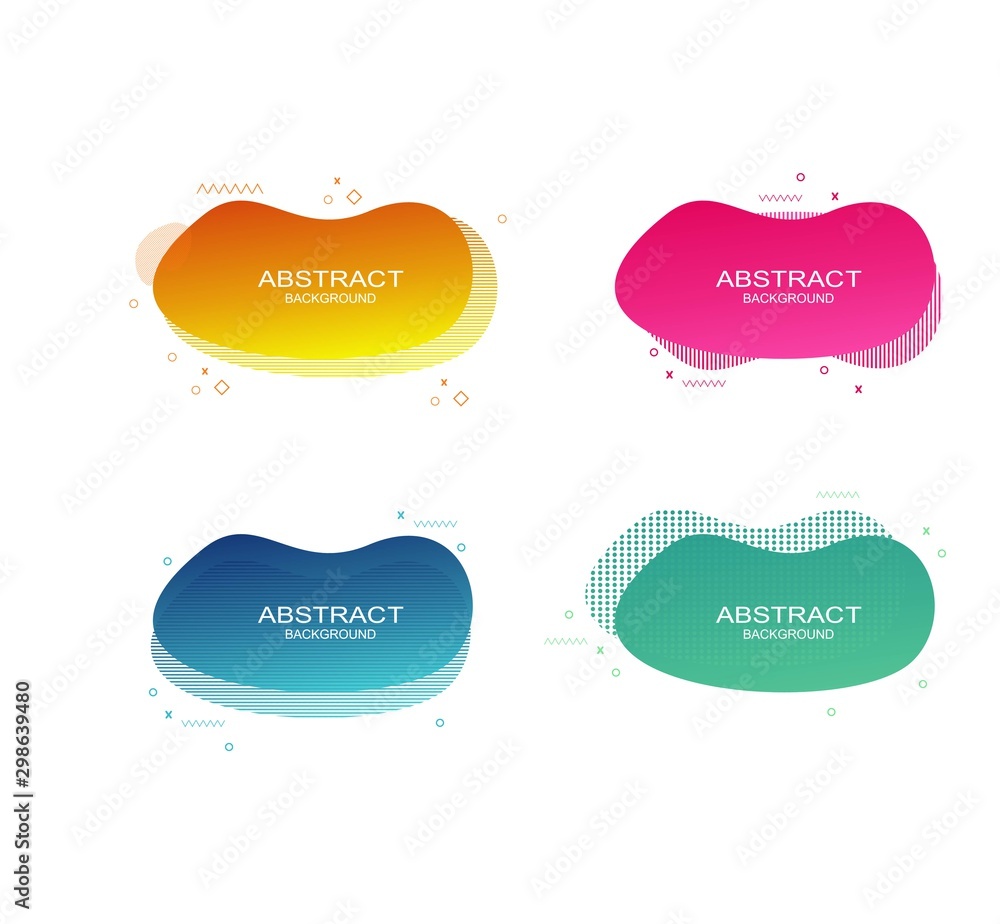 Set of modern fluid graphic elements. Dynamical colored forms and line. Gradient abstract banners with flowing liquid shapes. Template for the design of a logo, flyer or presentation