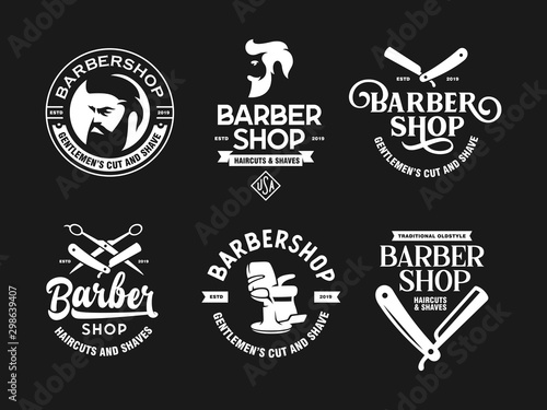 Barber shop badges set. Vector vintage illustration.