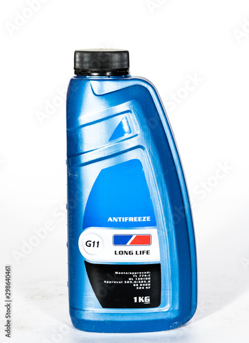 Single motor antifreeze bottle isolated on white background