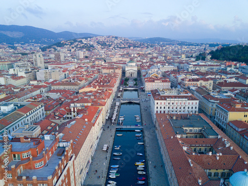 Aerial video shooting with drone on Trieste, a famous Italy city, important hub of maritime trade and tourist art