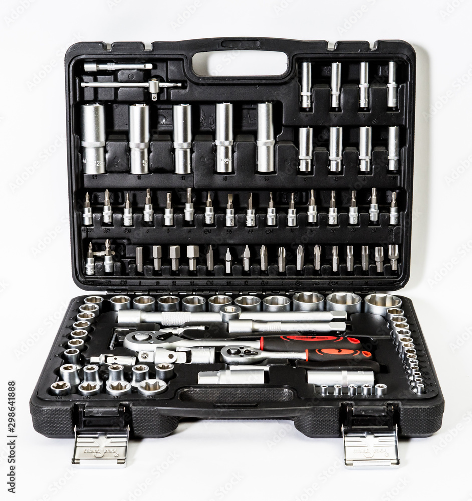 Sharp realistic photo of tool kit isolated on whote background Sharp realistic photo of tool kit isolated on whote background