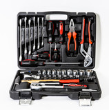 Sharp realistic photo of tool kit isolated on whote background