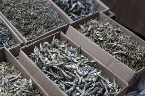 Fish anchovy on market store. photo