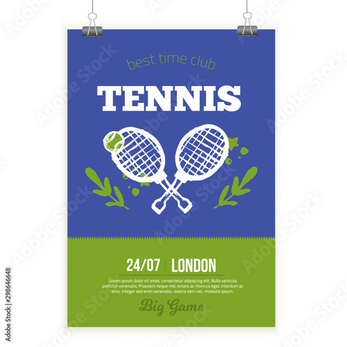 Tennis Poster in grunge style, modern flyer, Tournament template, game layout