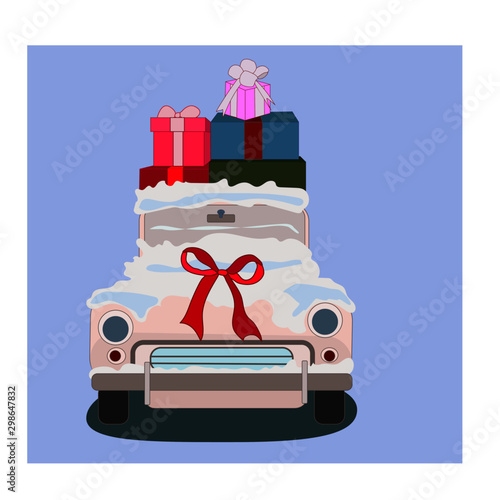 car with christmas gifts on the roof