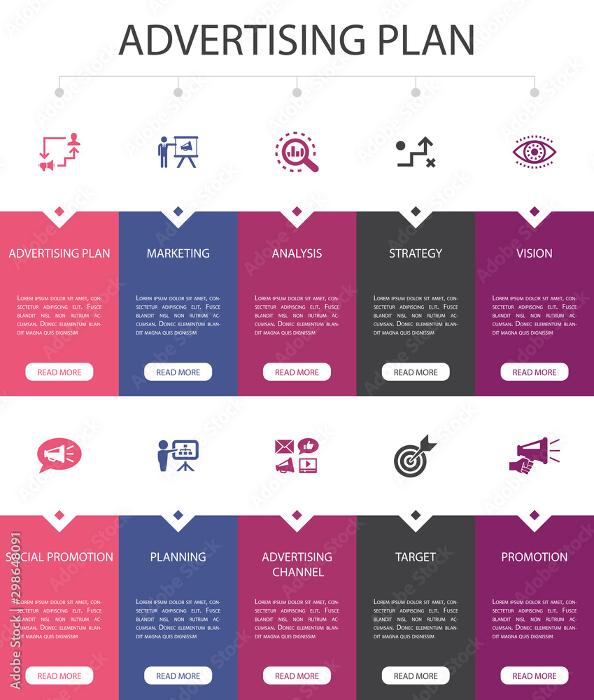 Advertising Plan Infographic 10 option UI design.marketing, strategy,  planning, target simple icons Stock Vector | Adobe Stock