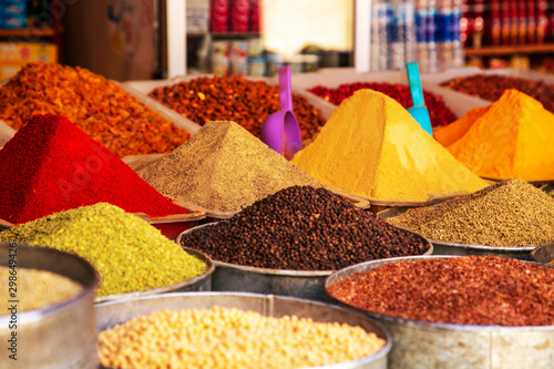 Traditional  spices and herbs on a market in Morocco.
