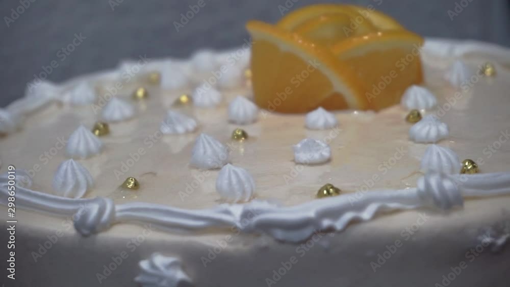 sponge cake made from light cream rotates slowly.close-up.sweet background for your design sponge cake made from light cream rotates slowly.close-up.sweet background for your design