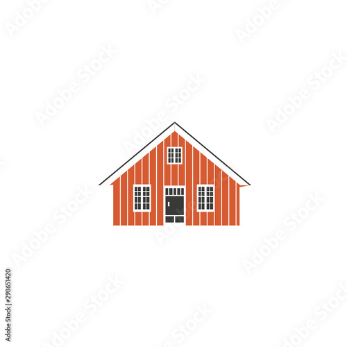 Swedish vector traditional landmark Open Air Museum, cartoon red house isolated on white, decorative flat building, scandinavian symbol, architecture historic sight attraction, Travel sightseeing