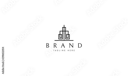 Vector logo on which an abstract image of a tall house in a linear style