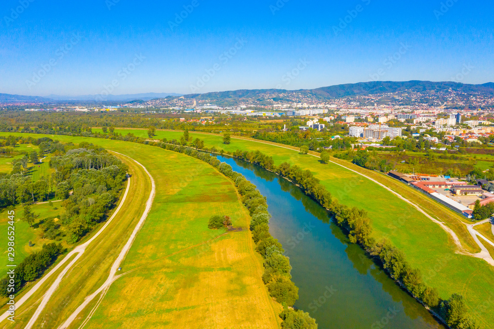Aerial drone night view of city centre on summer day, Zagreb, Croatia Aerial drone night view of city centre on summer day, Zagreb, Croatia