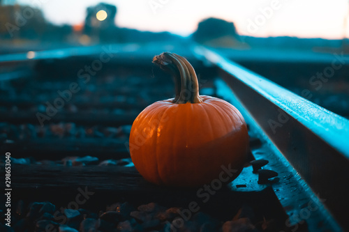pumpkin orange teal rail road 
