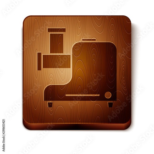 Brown Kitchen meat grinder icon isolated on white background. Wooden square button. Vector Illustration