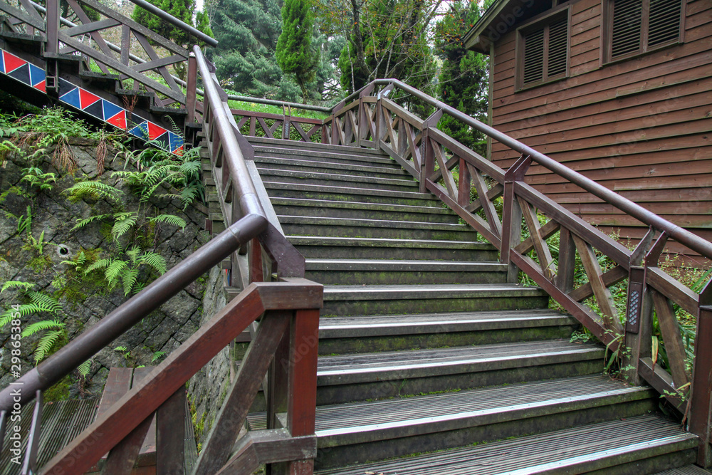 The walkway from wood in alishan national park at taiwan The walkway from wood in alishan national park at taiwan