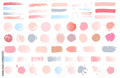 Swatches makeup strokes. Set beauty cosmetic nude brush stains smear make up lines collection lipstick swatches texture isolated on white paint line texture. Hand drawn vector illustration. photo
